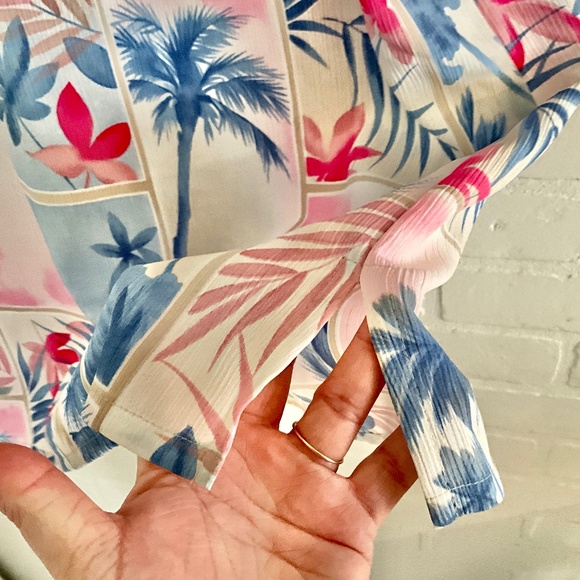 Vintage Alia Tropical Pink/Blue/Cream Short Sleeve Button Up Shirt // Size 14 - Picture 7 of 8